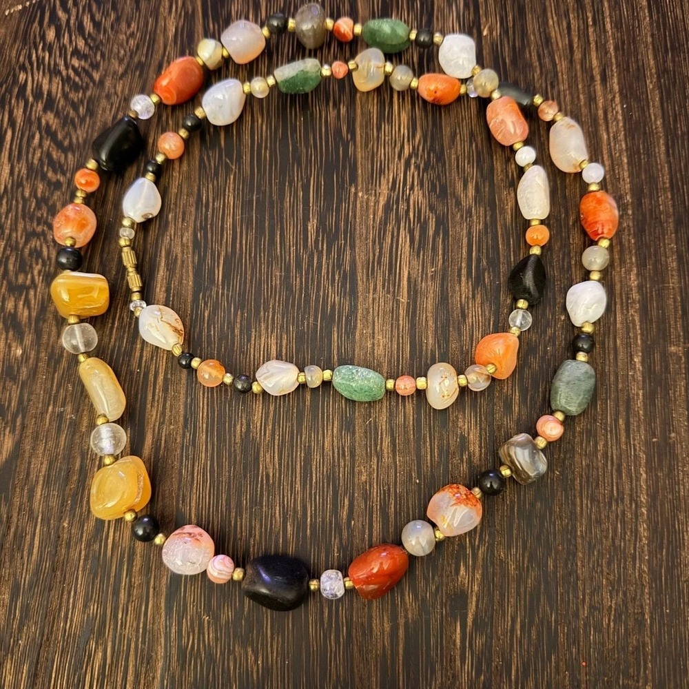 Natural Stone Nugget Necklace Womens OS Multicolor Vintage Boho Agate